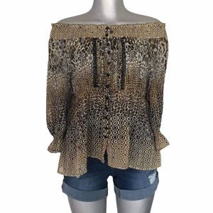 Boho Steampunk Blouse Floral Animal Print Off Shoulder Flowy Prairie Mob-Wife XL